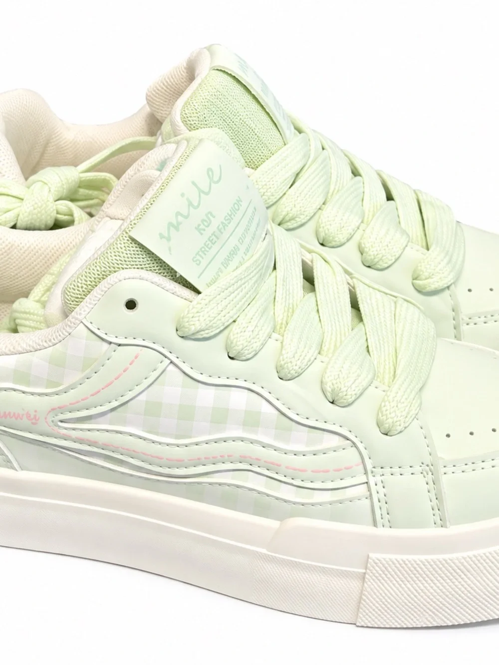 Kids Light Green Plaid Casual Sneakers - Funny